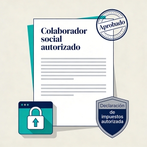 Colaborador social autorizado Ilustración de colaborador social autorizado para la presentación telemática de impuestos y trámites en España